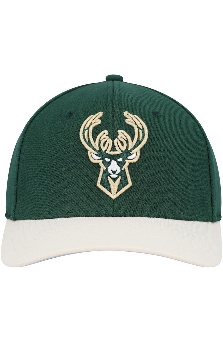 Mitchell & Ness Men's Mitchell & Ness Hunter Green/Tan Milwaukee Bucks MVP Team Two-Tone 2.0 Stretch-Snapback Hat, Alternate, color, 