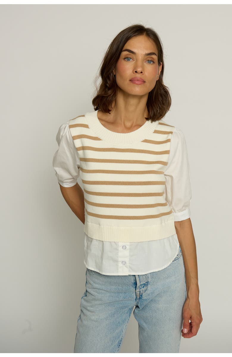 Central Park West CREWNECK TWOFER, Main, color, Camel Stripe