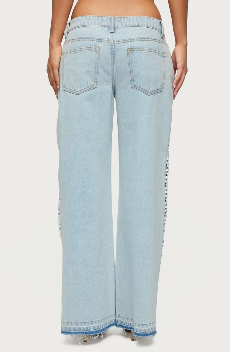 EDIKTED Open Stitch Low Rise Wide Leg Jeans, Alternate, color,