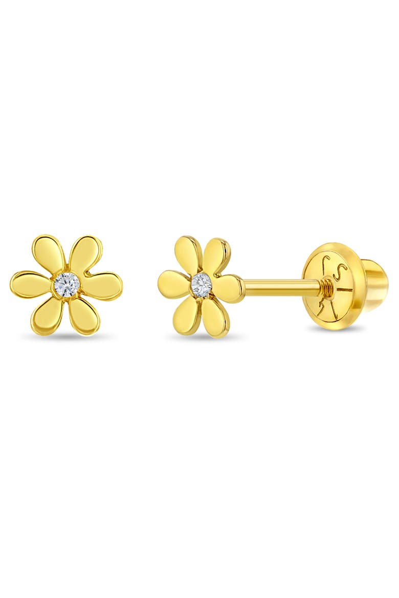 14k Tiny Cubic Zirconia Flower Earrings, Main, color, Gold