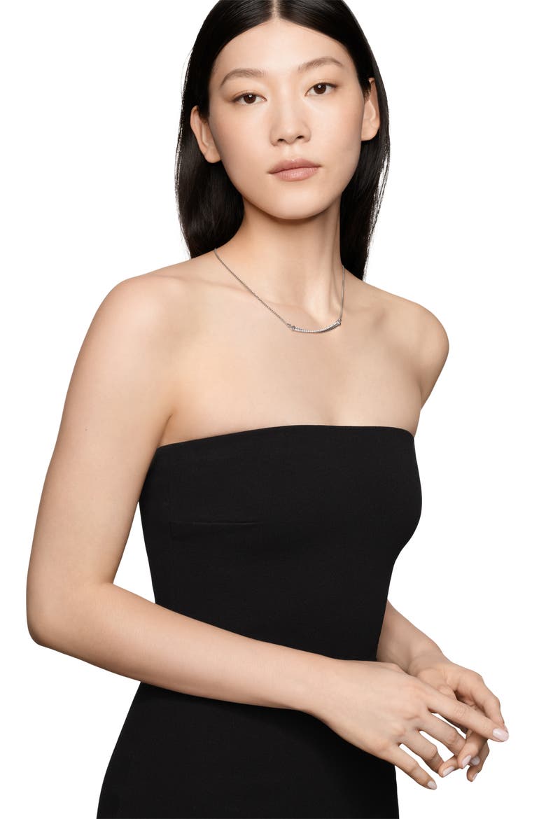Crossover Bar Necklace with Diamonds, Alternate, color, SILVER/ DIAMOND