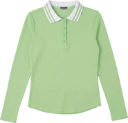 5 Stars Rib Polo Contrast Stripe Collar Long Sleeve Top