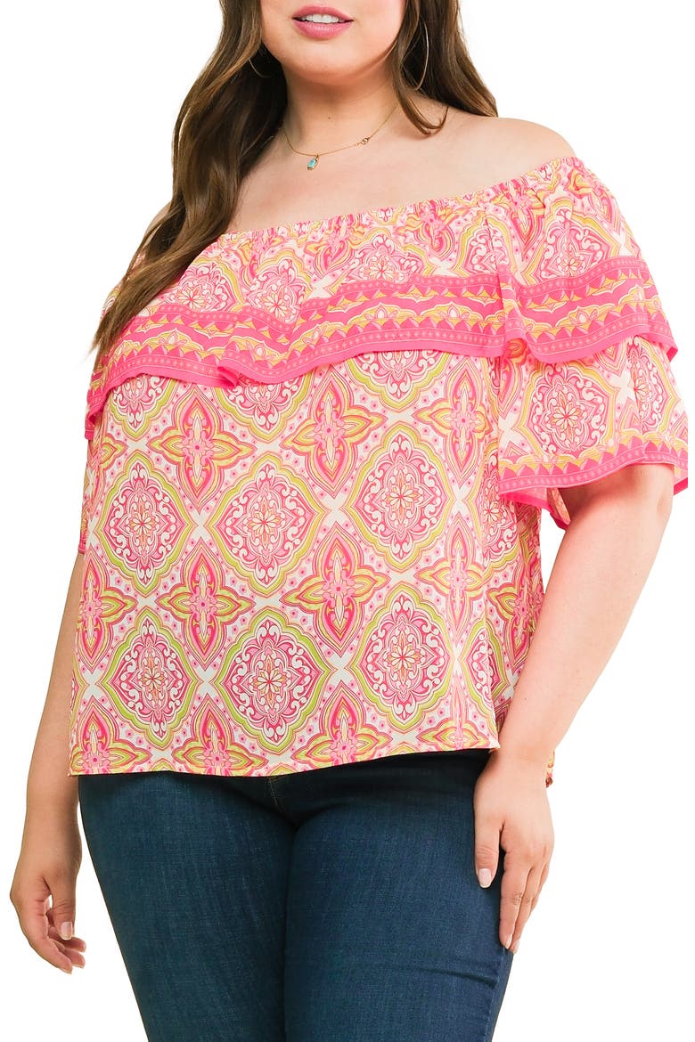 Off-the-Shoulder Top, Main, color, FUCHSIA LIME