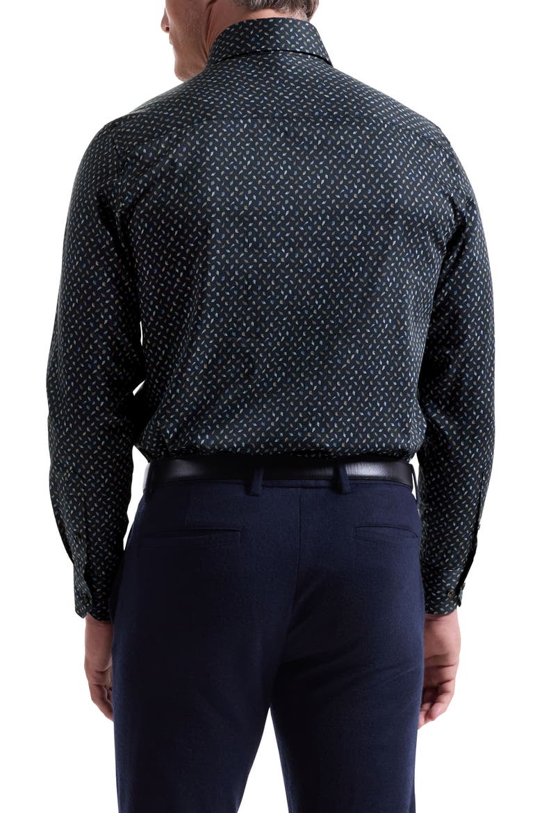 Alvin Trim Fit Leaf Print Stretch Cotton Button-Up Shirt, Alternate, color, NAVY