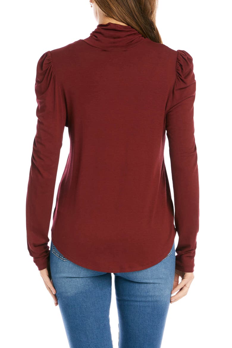 Shirred Long Sleeve Turtleneck Top, Alternate, color, RUST