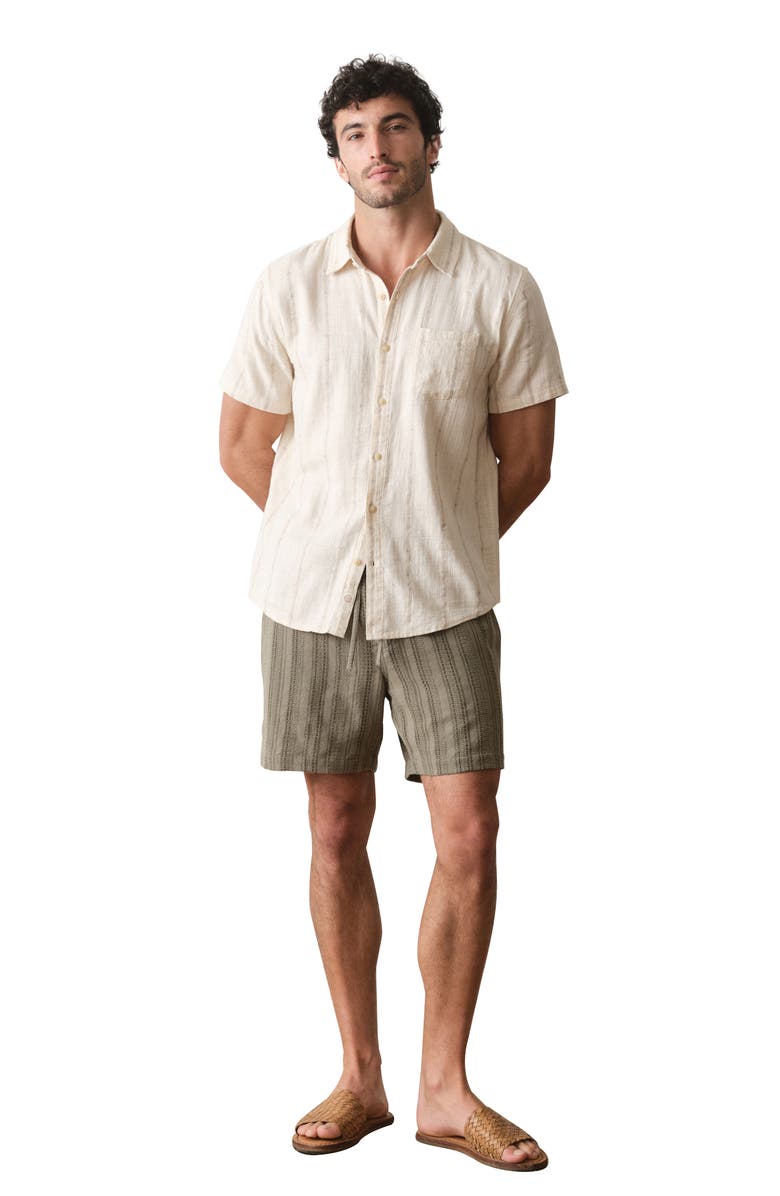 Marine Layer Selvage Short Sleeve Button Up Shirt, Alternate, color, Cream Embroidery