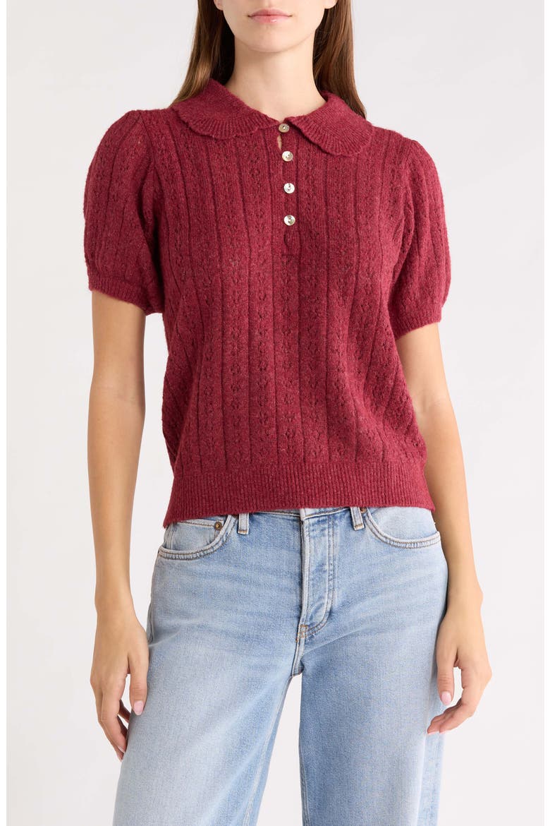 Sophie Pointelle Polo Sweater, Main, color, CABERNET