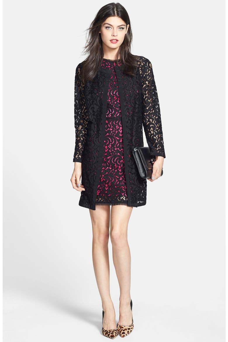 'Claudia' Lace Sheath Dress, Alternate, color, BLACK/FUSCHIA