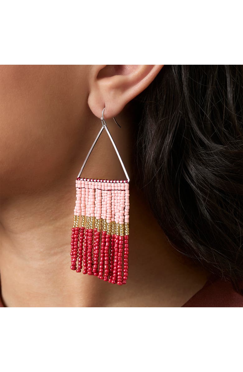 Jessica Simpson Pink and Red Ombre Beaded Fringe Earrings, Alternate, color, Pink/Red/Yellow