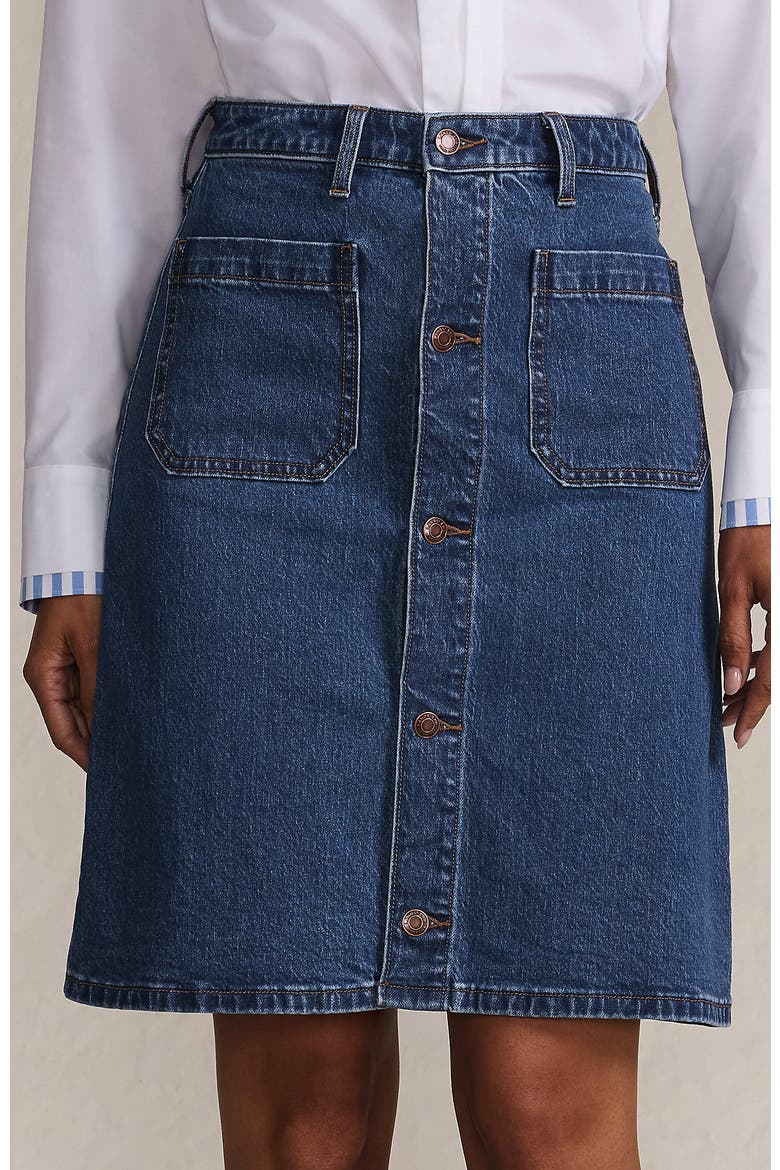 Soft Denim Mid Rise Button Through Mini Skirt, Main, color, Indigo Tide Blue