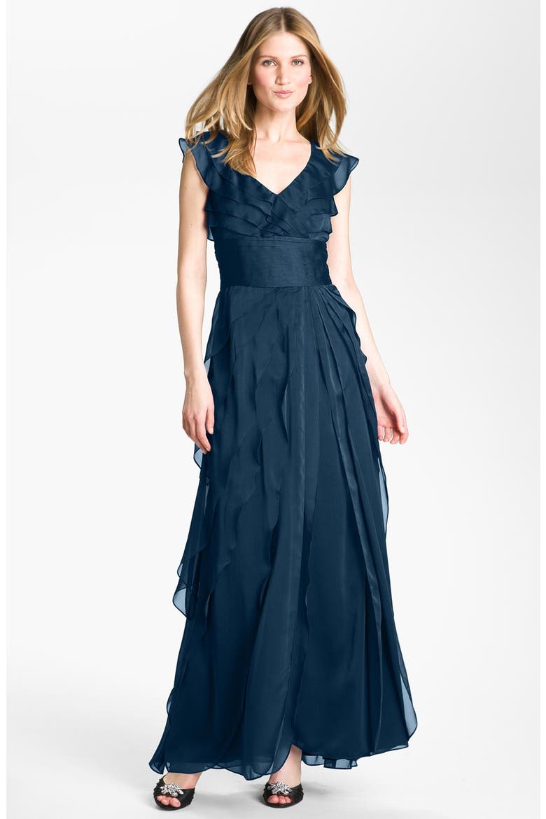 Tiered Chiffon Gown, Main, color, NAVY