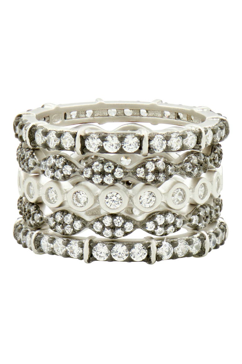Classic Mixed 5-Stack Ring, Alternate, color, BLACK/ WHITE/ SILVER