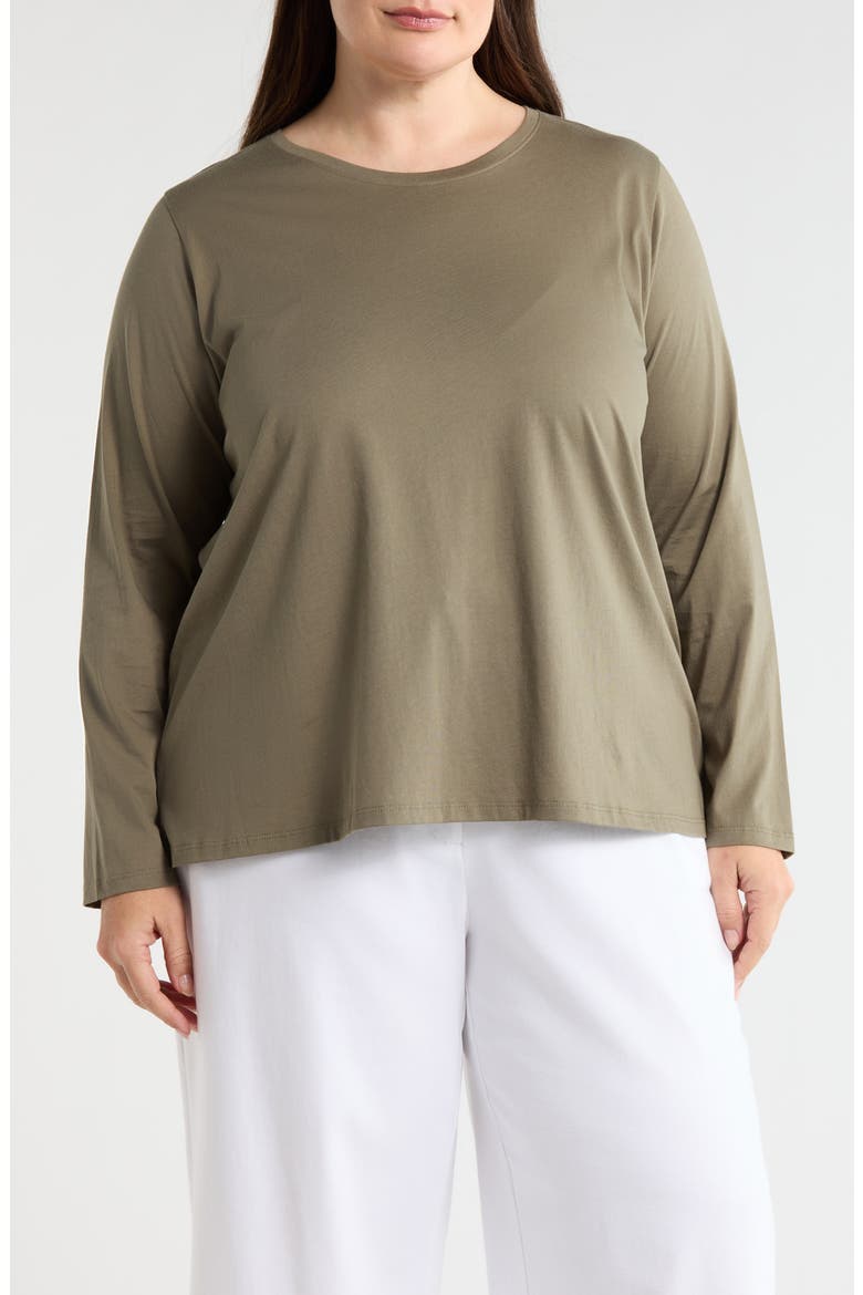 Long Sleeve Cotton Crewneck Top, Main, color, BAY LEAF