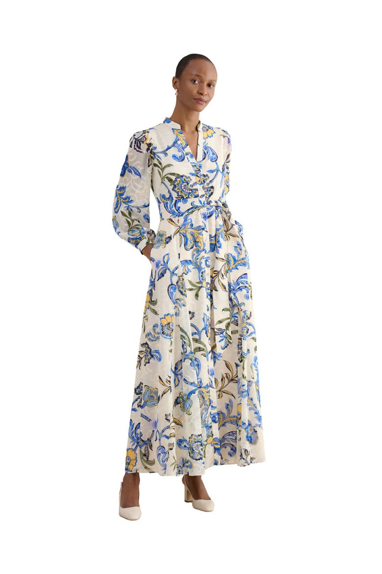 Shanice Belted Maxi Shirt Dress, Main, color, Cream Multi