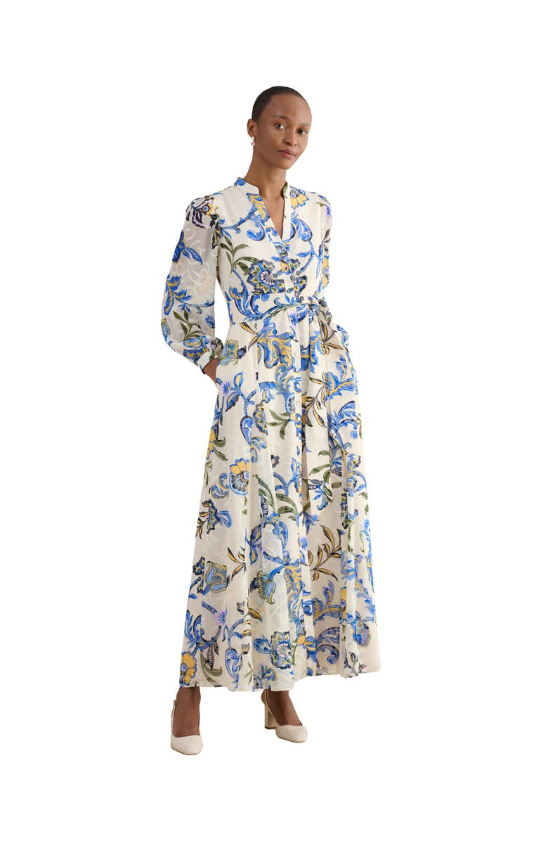 HOBBS LONDON Shanice Belted Maxi Shirt Dress, Main, color, Cream Multi