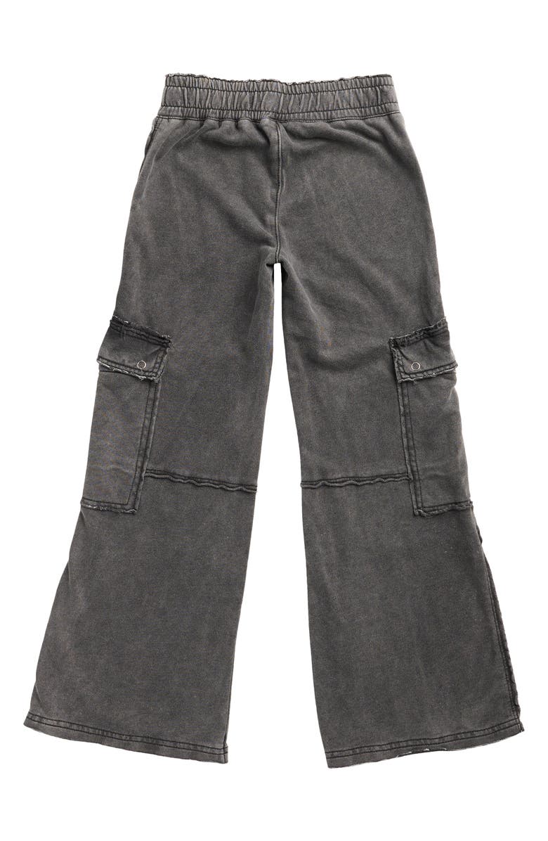 Tractr Kids' French Terry Wide Leg Cargo Pants, Alternate, color, Washed Black
