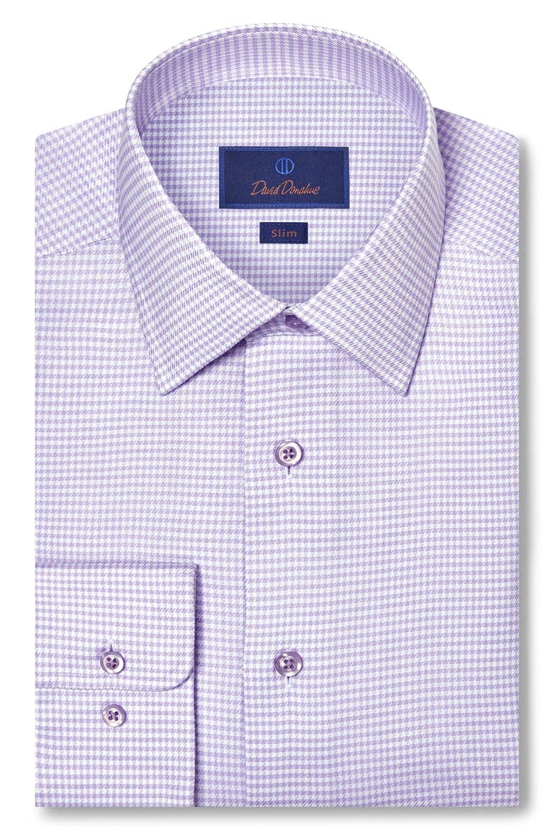 Slim Fit Stretch Twill Micro Check Dress Shirt, Main, color, LILAC/ WHITE