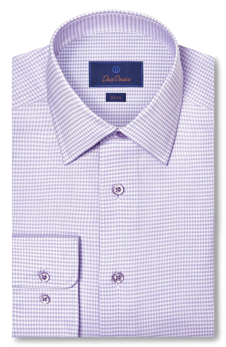 David Donahue Trim Fit Stretch Cotton Twill Dress Shirt, Main, color, Lilac/ White