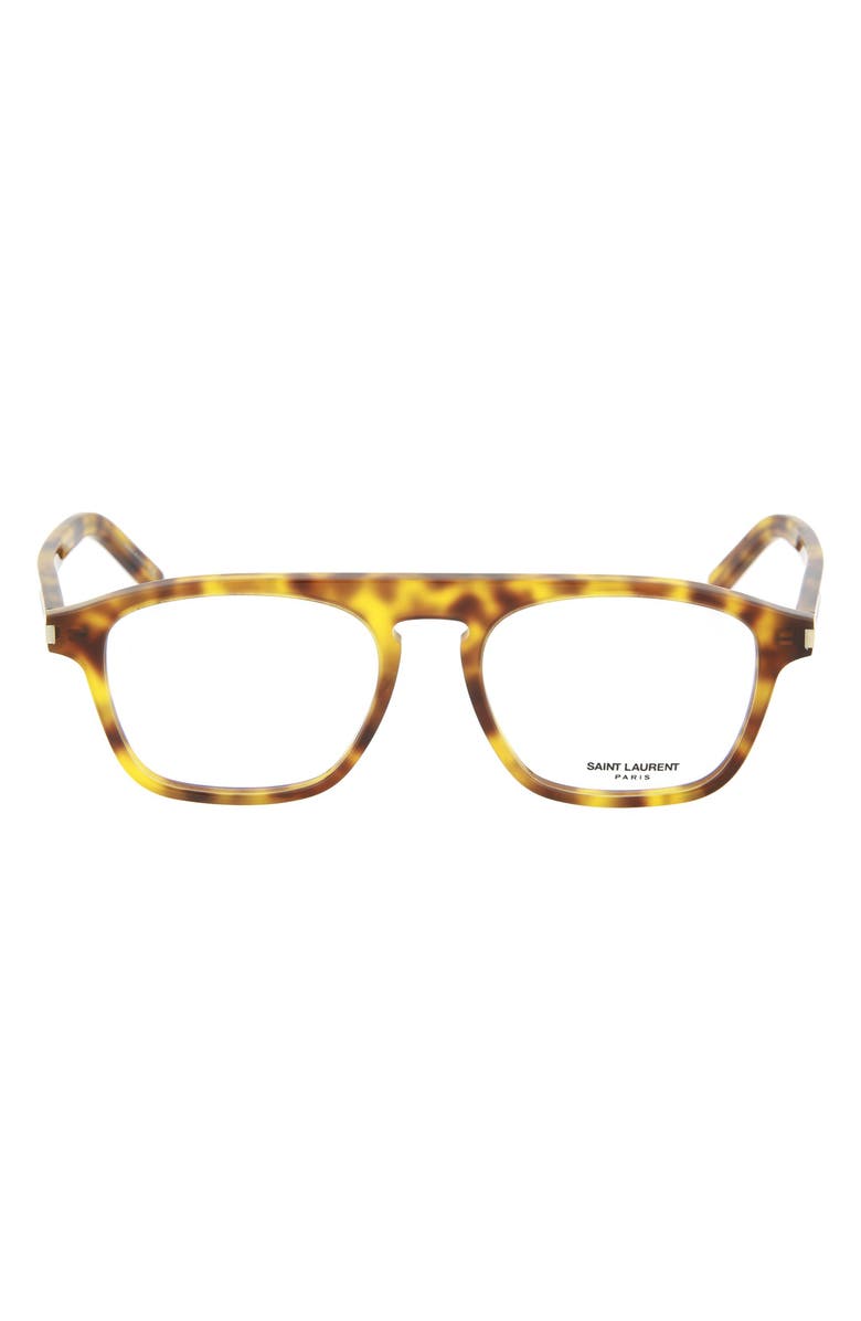 Saint Laurent 52mm Havana Browline Optical Glasses, Main, color,