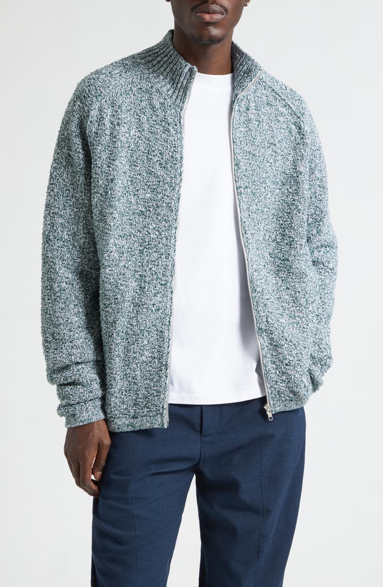 PALMES Mélange Cotton Blend Full Zip Sweater, Main, color, Off-White/ Green