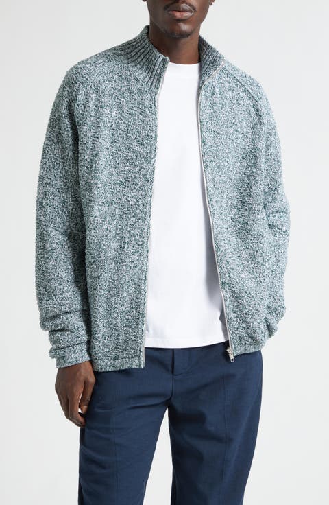 Mélange Cotton Blend Full Zip Sweater
