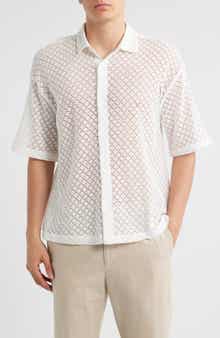 Open Edit Oversize Texture Short Sleeve Button-Up Shirt