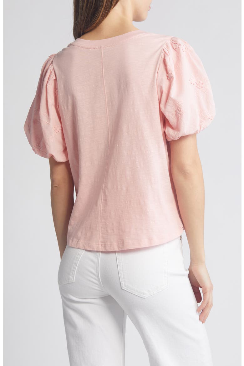 Embroidered Puff Sleeve V-Neck Top, Alternate, color, STRAWBERRY CREAM