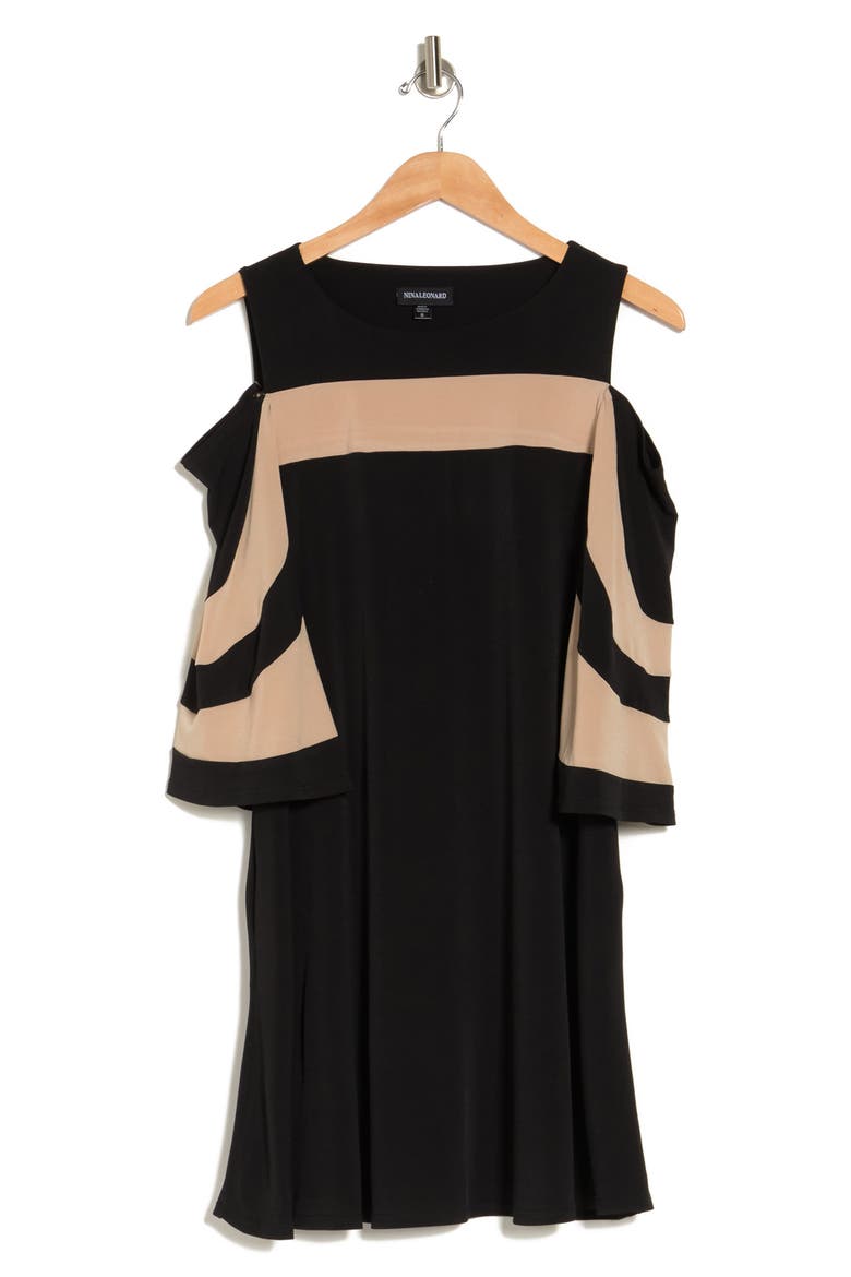Ity Stripe Cold Shoulder Dress, Alternate, color, BLACK TAN