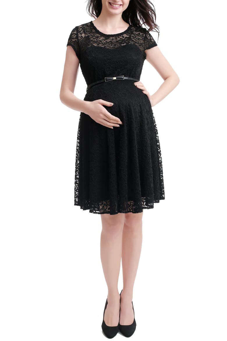 Lace Maternity Skater Dress, Main, color, BLACK