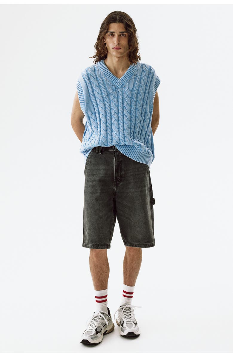 H&M Relaxed Fit Cotton Sweater Vest, Alternate, color, Light Dusty Blue