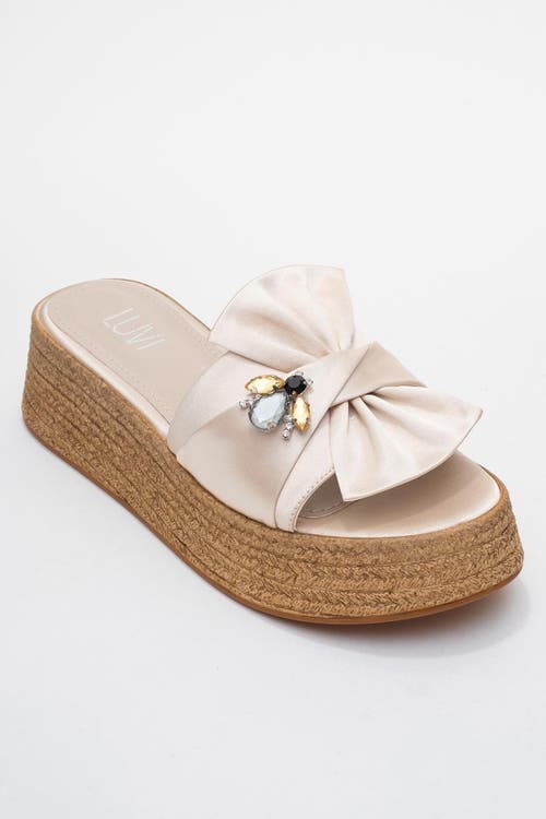 Prologue Shoes Shara Braided Bow & Bee Buckle Platform Sandal In Neutral