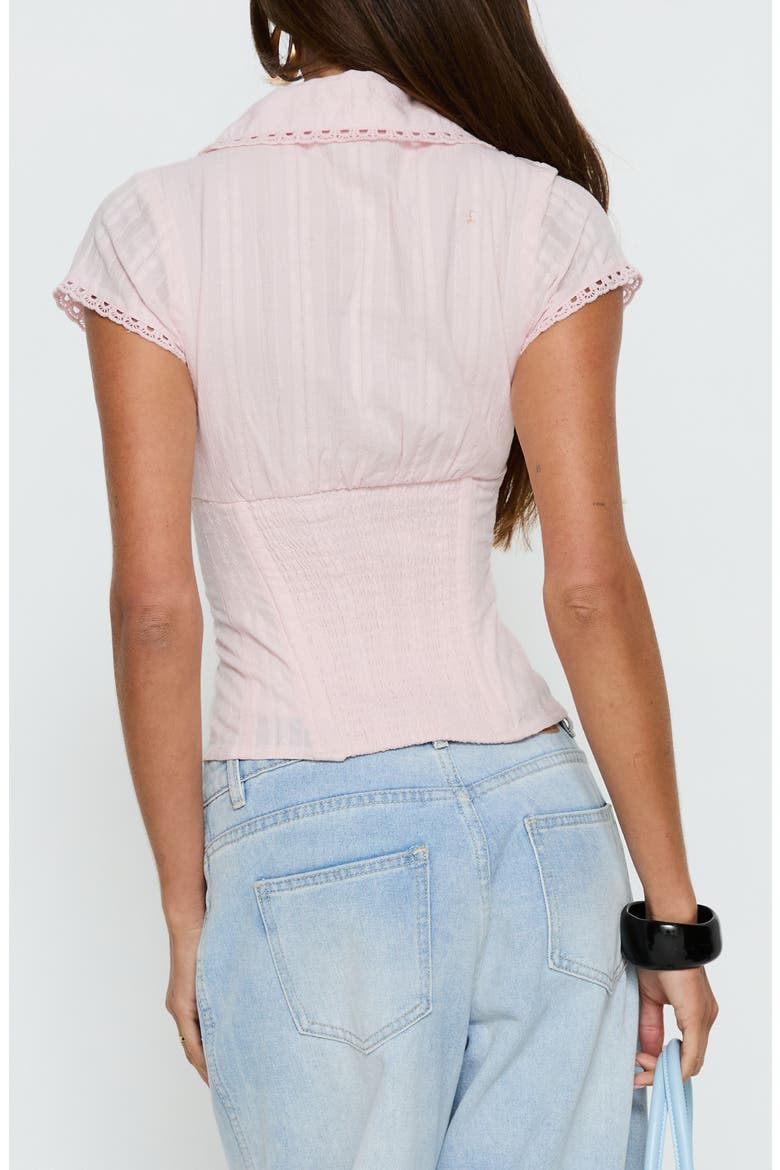 Tyrin Lace Trim Organic Cotton Button-Up Shirt, Alternate, color, PINK