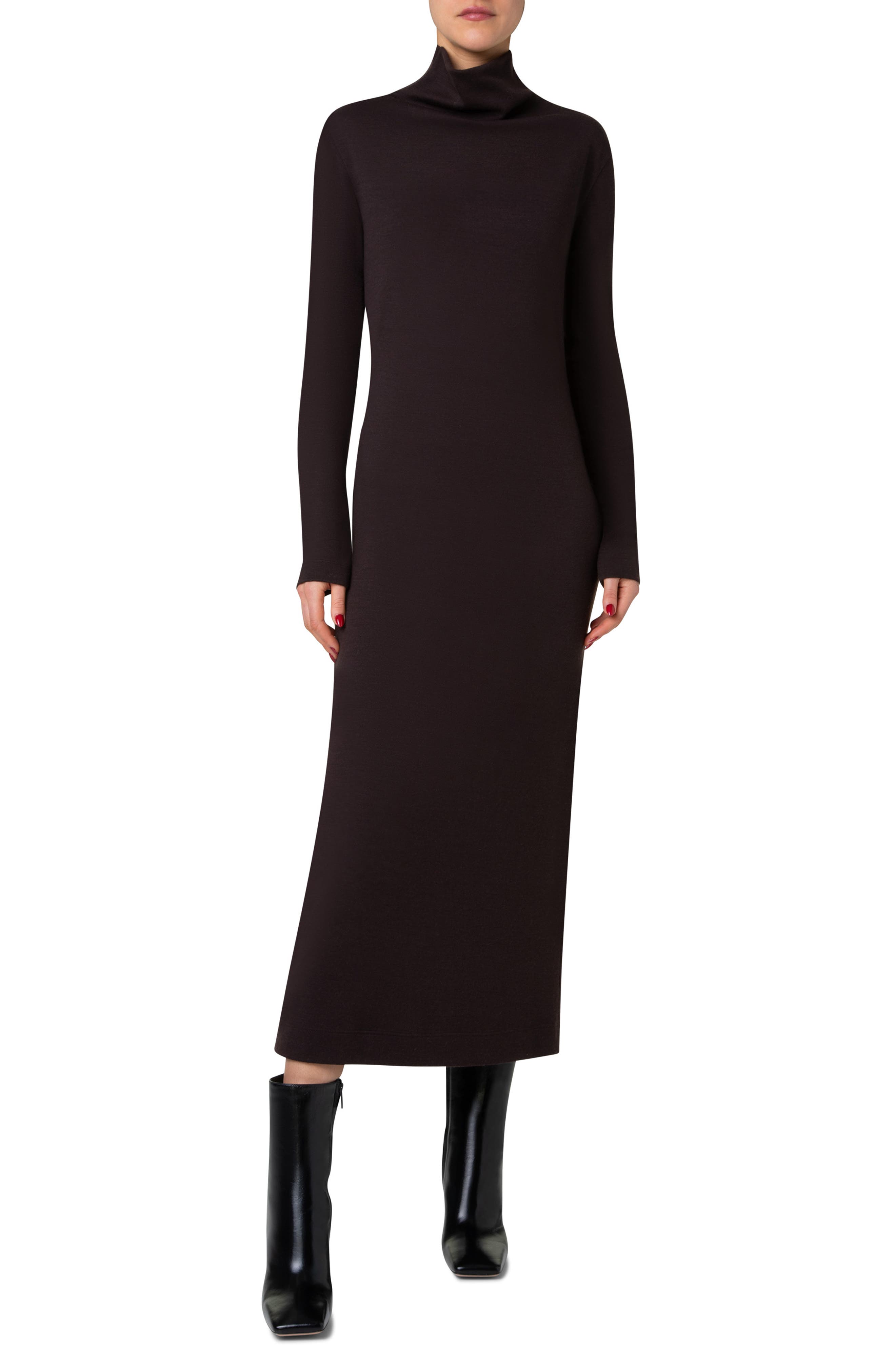 Akris Long Sleeve Wool Jersey Midi Dress