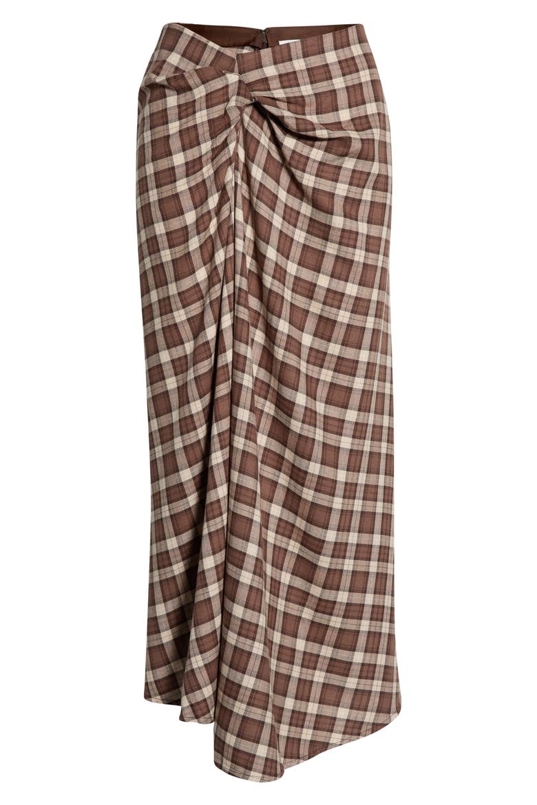 Laurel Plaid Drape Detail Cotton Skirt, Main, color, BROWN