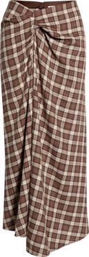 WAYF Laurel Plaid Drape Detail Cotton Skirt