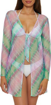 Becca Tie Front Long Sleeve Sheer Mesh Cover-Up
