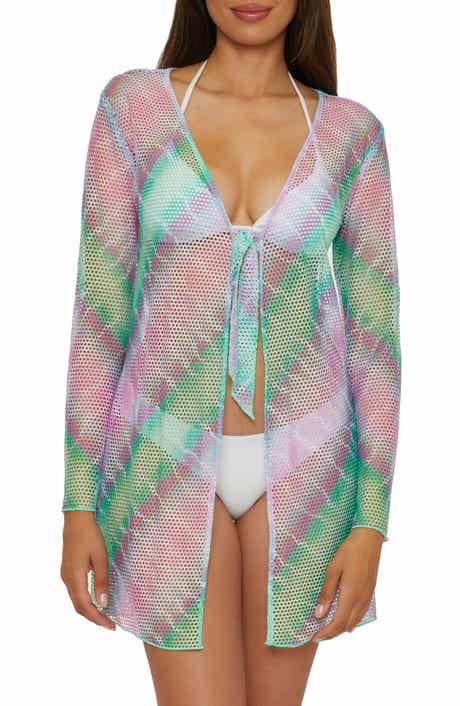 Becca Tie Front Long Sleeve Sheer Mesh Cover-Up