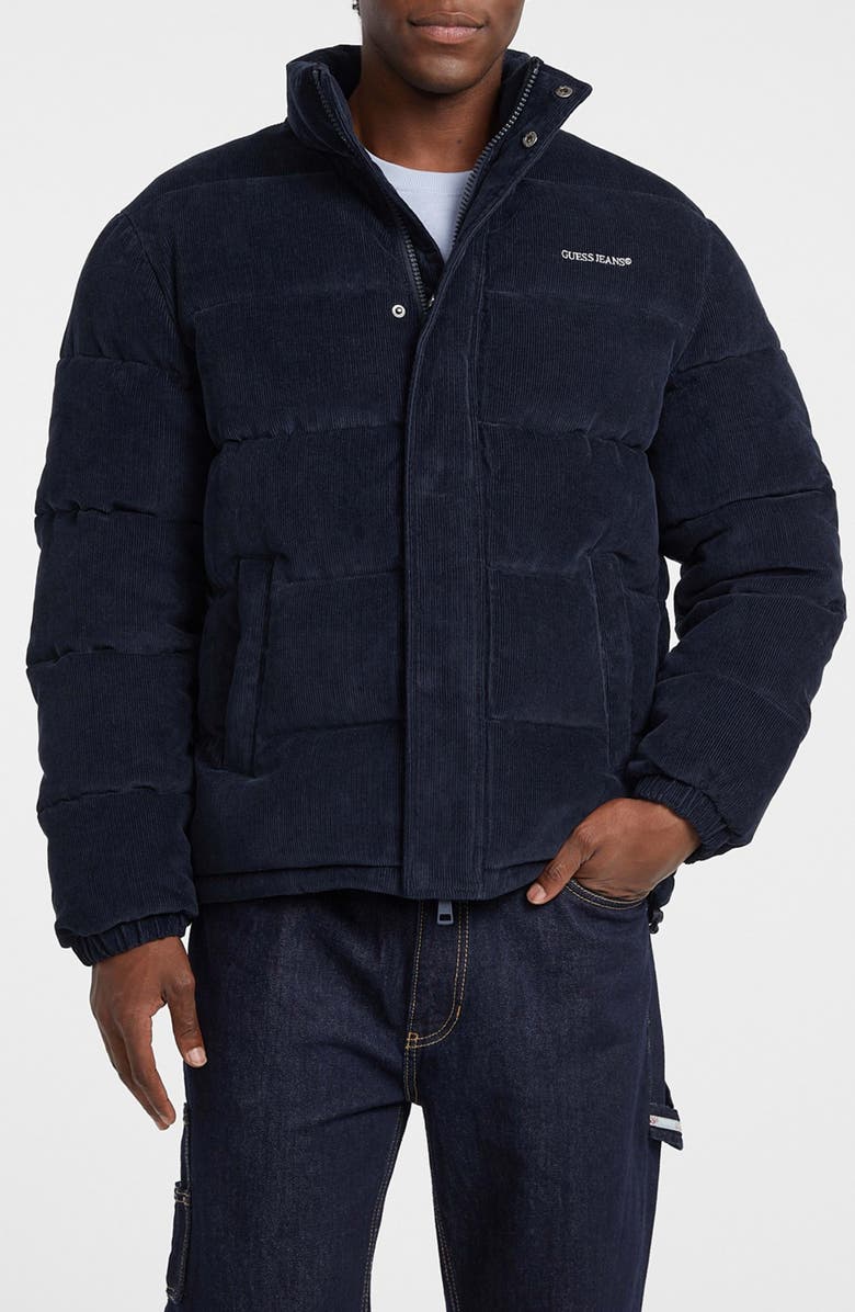 GUESS JEANS Corduroy Puffer Jacket, Main, color, Navy