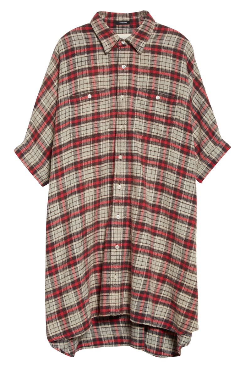 Plaid Oversize Cotton Flannel Shirtdress, Alternate, color, GREY PLAID