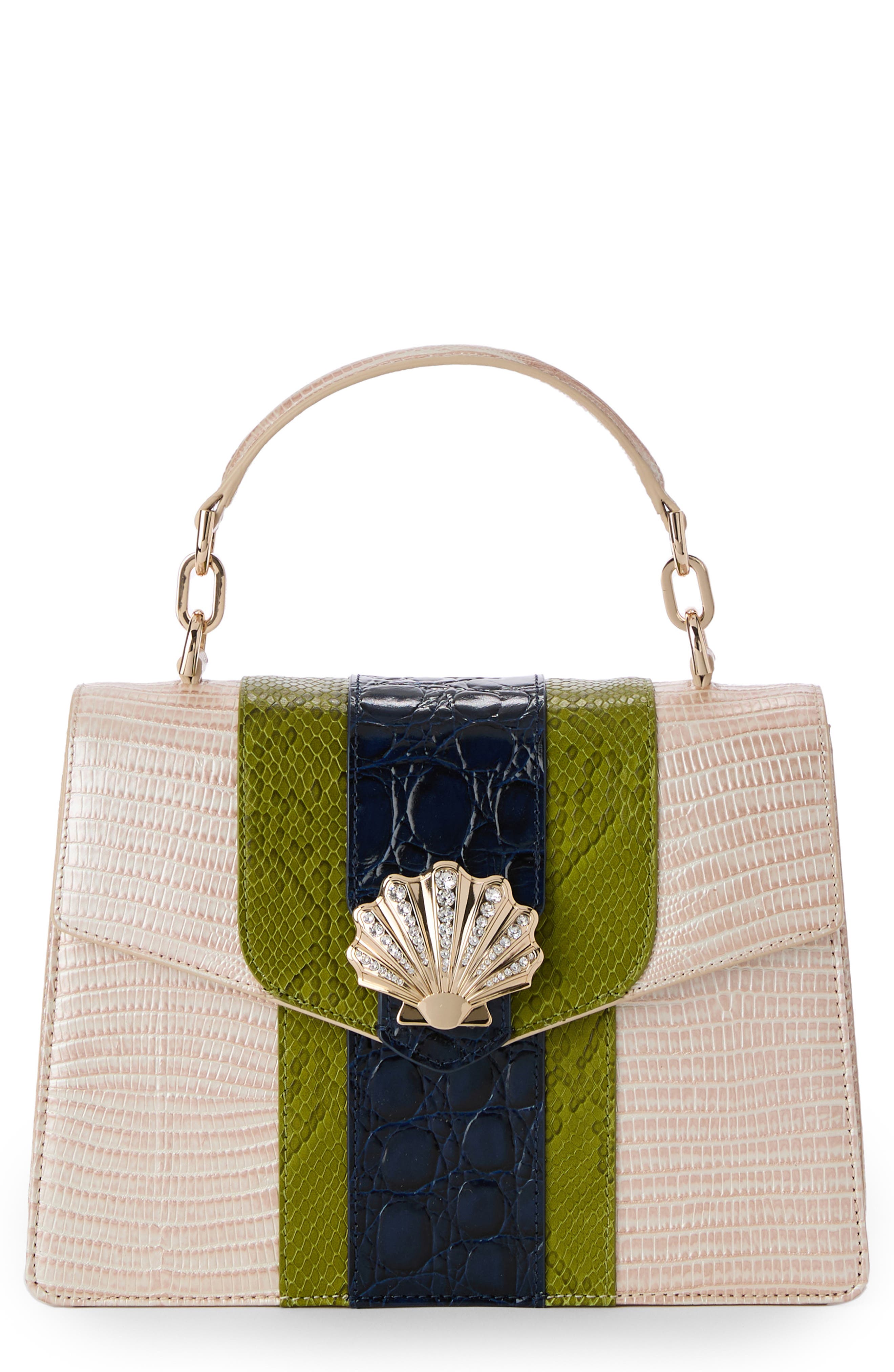 Brahmin Small Hallie Embossed Leather Satchel, Main, color, 