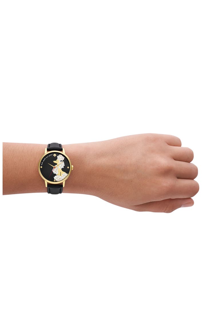 metro poodle leather strap watch, 34mm, Alternate, color, BLACK