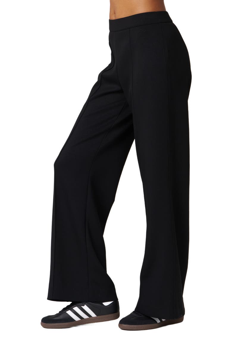 Madison Pintuck Wide Leg Scuba Knit Pant 30", Alternate, color, Black