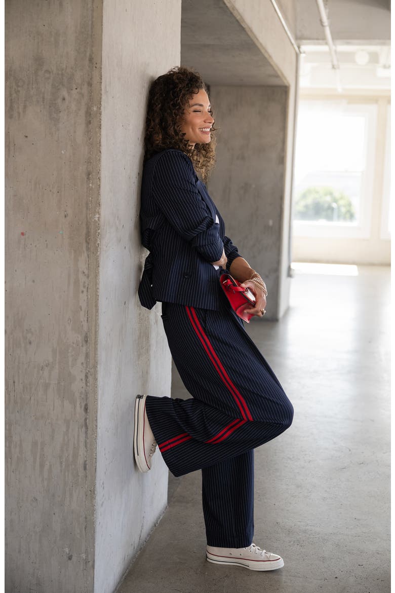 Crop Pinstripe Trench Jacket, Alternate, color, DP MDNITE STRP