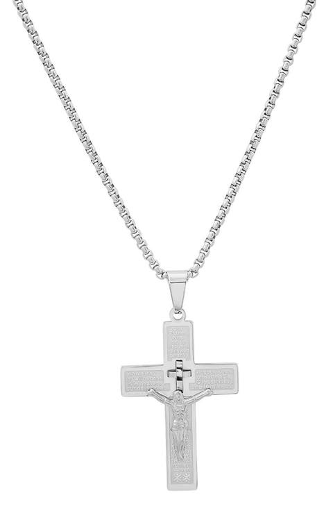 Men's Lord's Prayer Cross Pendant Necklace