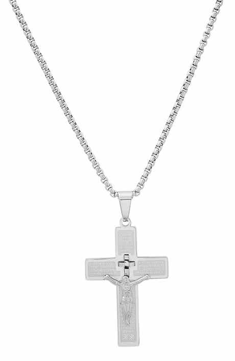 Men's Lord's Prayer Cross Pendant Necklace