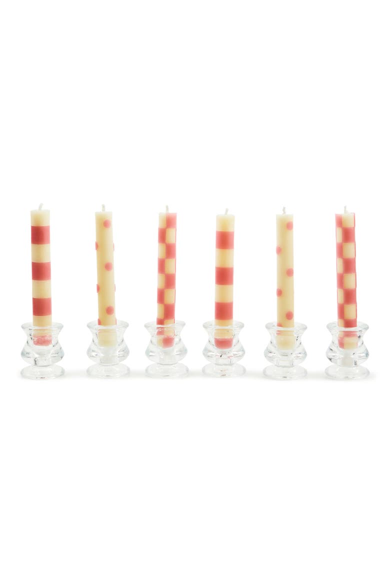 Set of 6 Pink Dinner Candles, Main, color, PINK