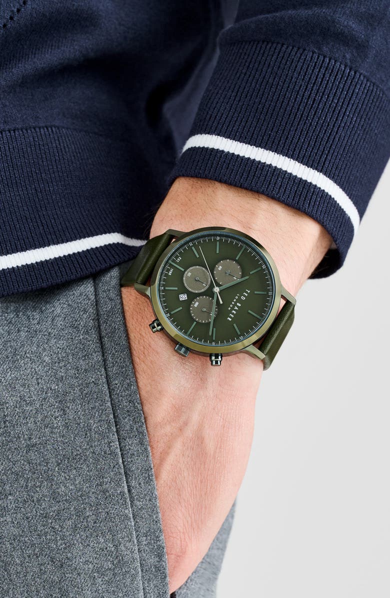 Ted Baker Haarvin Chronograph Leather Strap Watch, 44mm, Alternate, color, 