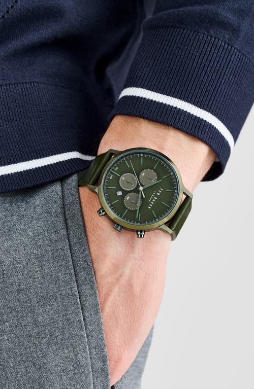Ted Baker Haarvin Chronograph Leather Strap Watch, 44mm In Green