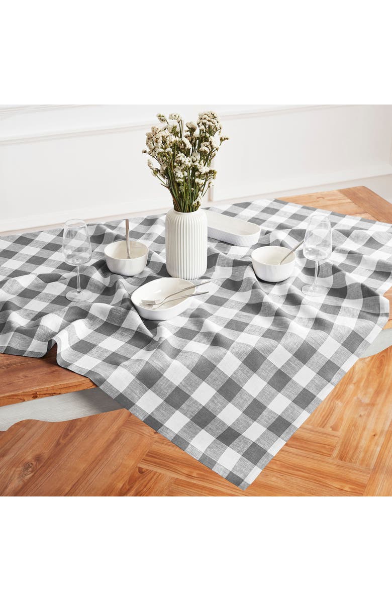 Solino Home Linen Table Throw - Buffalo Check, 52" x 52", 52" x 52", Main, color, Grey And White
