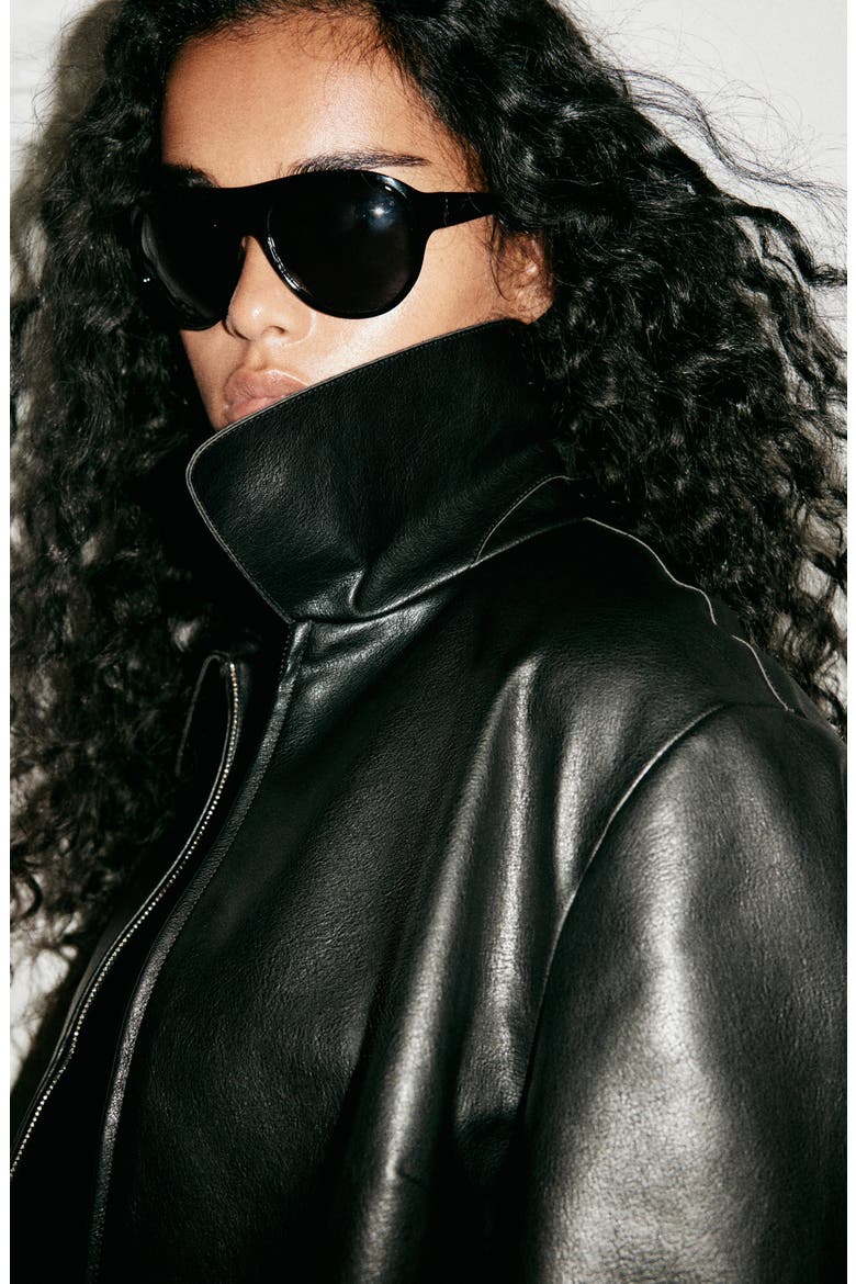 Sabina Faux Leather Jacket, Alternate, color, BLACK